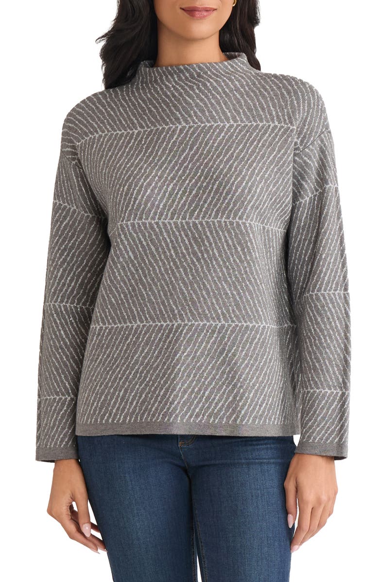 Jones New York Jacquard Funnel Neck Sweater, Main, color, Smoke Heather/ Silver