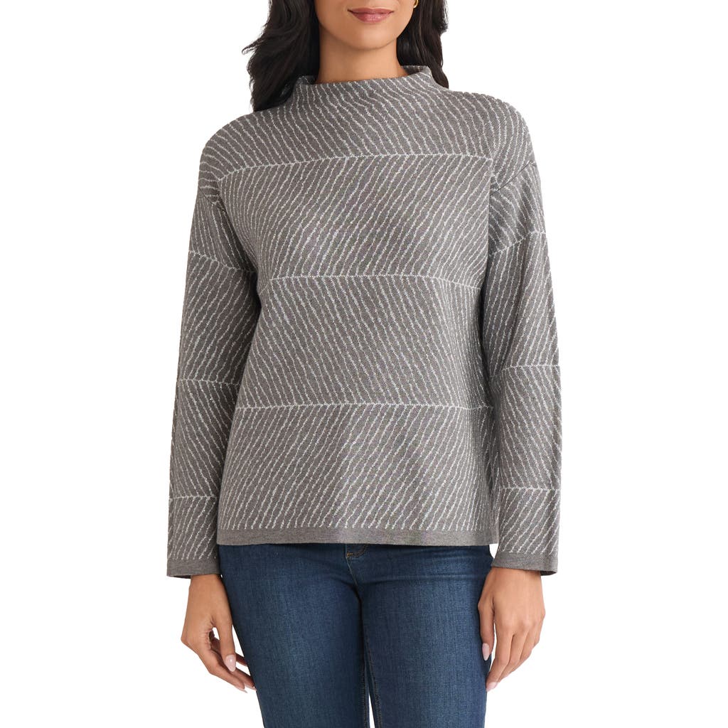Jones New York Jacquard Funnel Neck Sweater In Gray