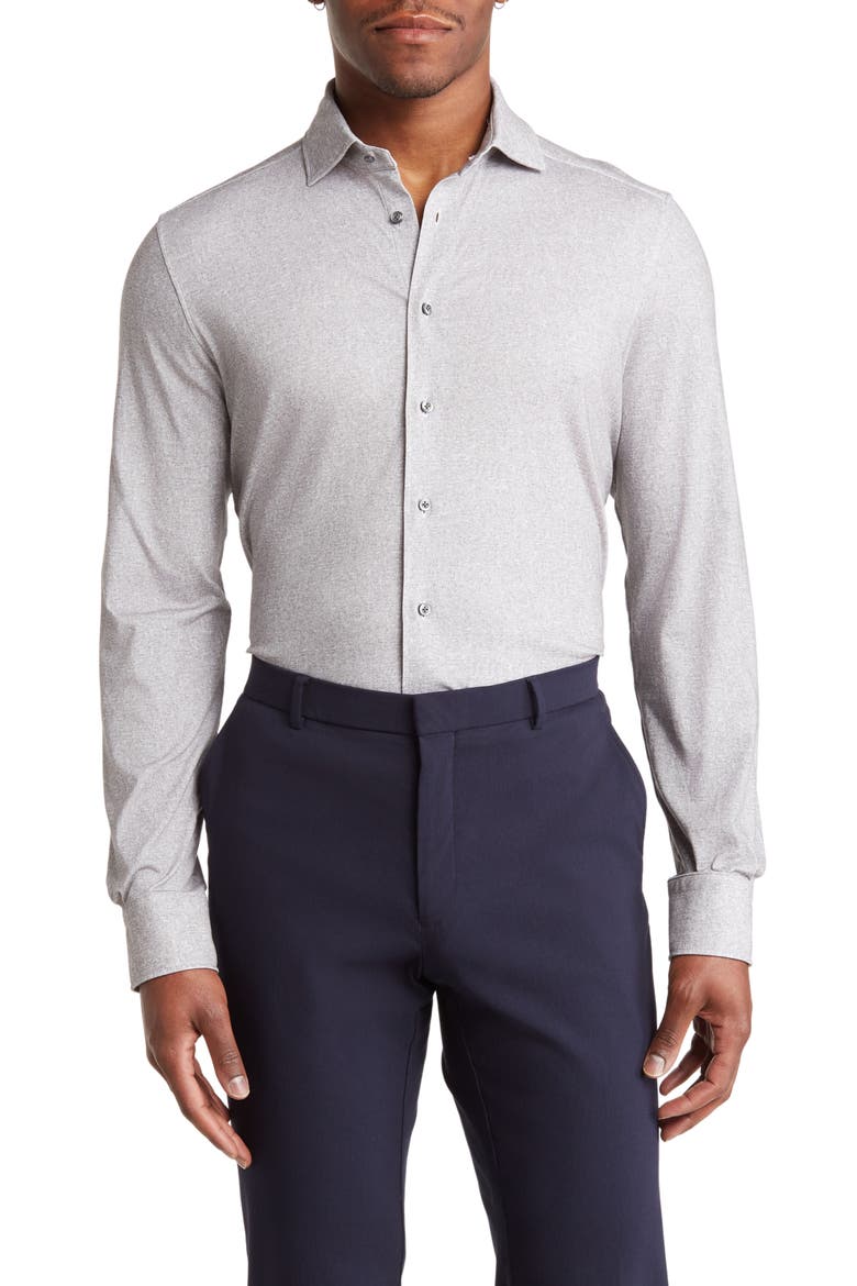 Modern 4Flex Stretch Cotton Knit Button-Up Shirt, Main, color, MEDIUM GREY