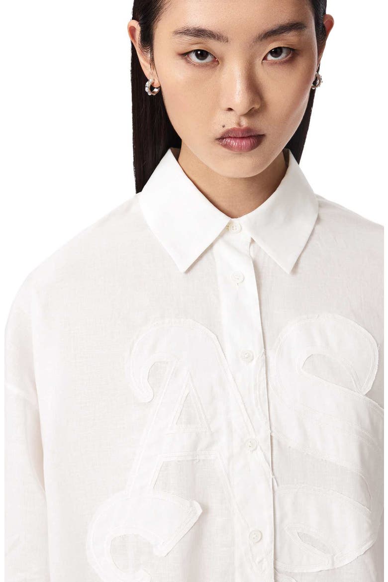 Sparrow Embrodiered Logo Appliqué Linen & Cotton Button-Up Shirt, Alternate, color, OPTIC WHITE