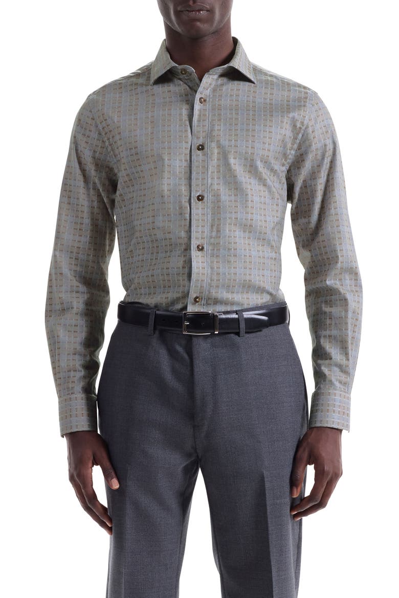 Axel Trim Fit Geo Print Cotton Button-Up Shirt, Main, color, TAUPE