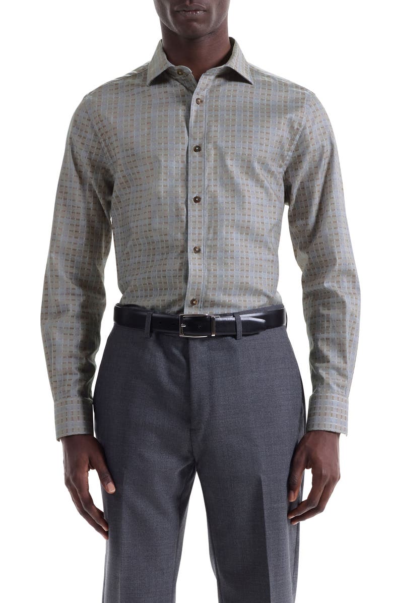 Bugatchi Axel Trim Fit Geo Print Cotton Button-Up Shirt, Main, color, Taupe