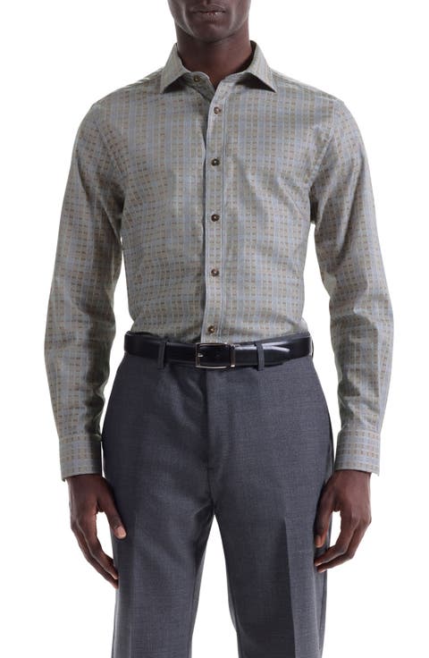 Axel Trim Fit Geo Print Cotton Button-Up Shirt