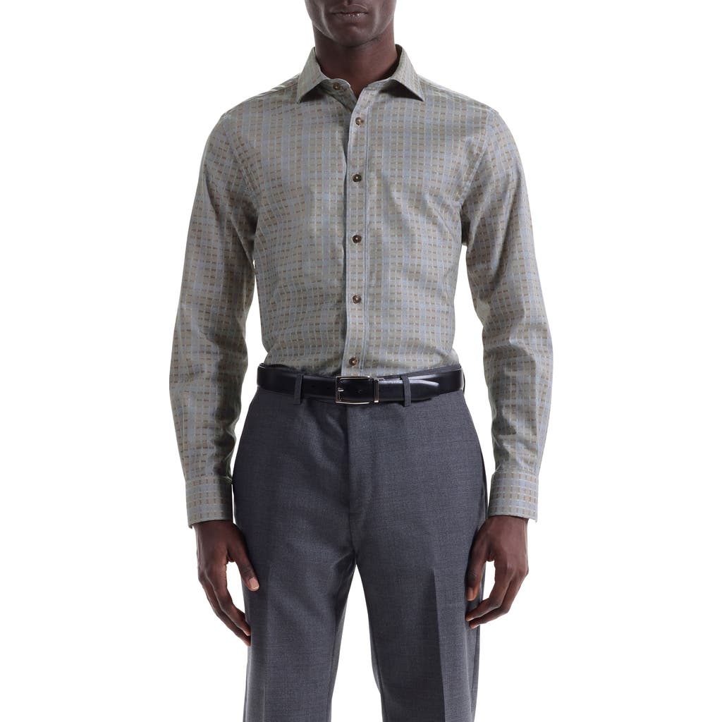 Bugatchi Axel Trim Fit Geo Print Cotton Button-up Shirt In Gray