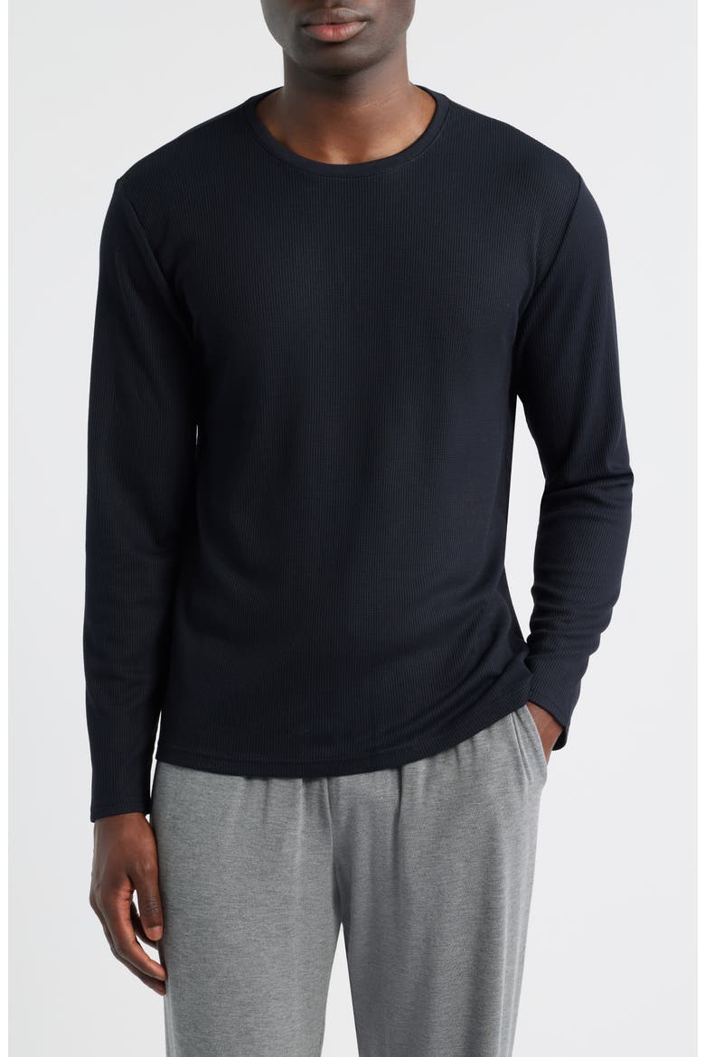 Waffle Knit Pajama Top, Main, color, BLACK