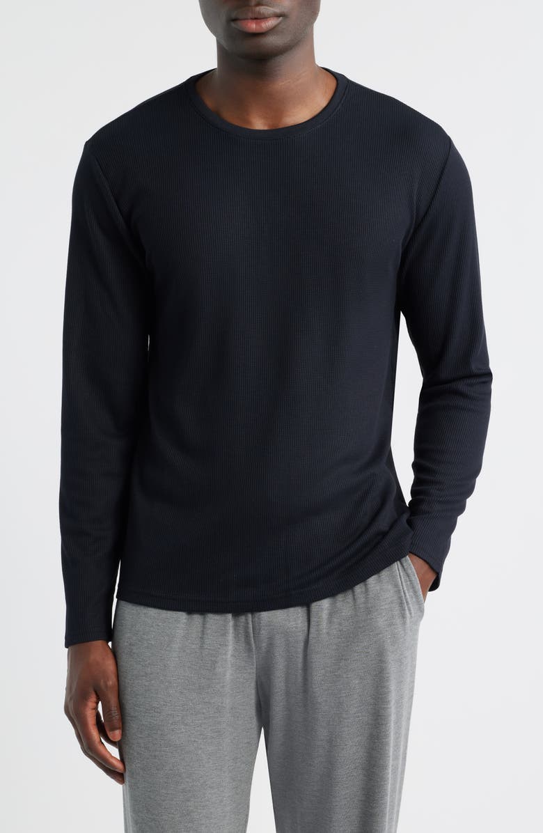 Tommy John Waffle Knit Pajama Top, Main, color, Black