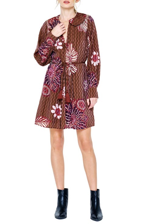Willow Print Tie Waist Long Sleeve Dress