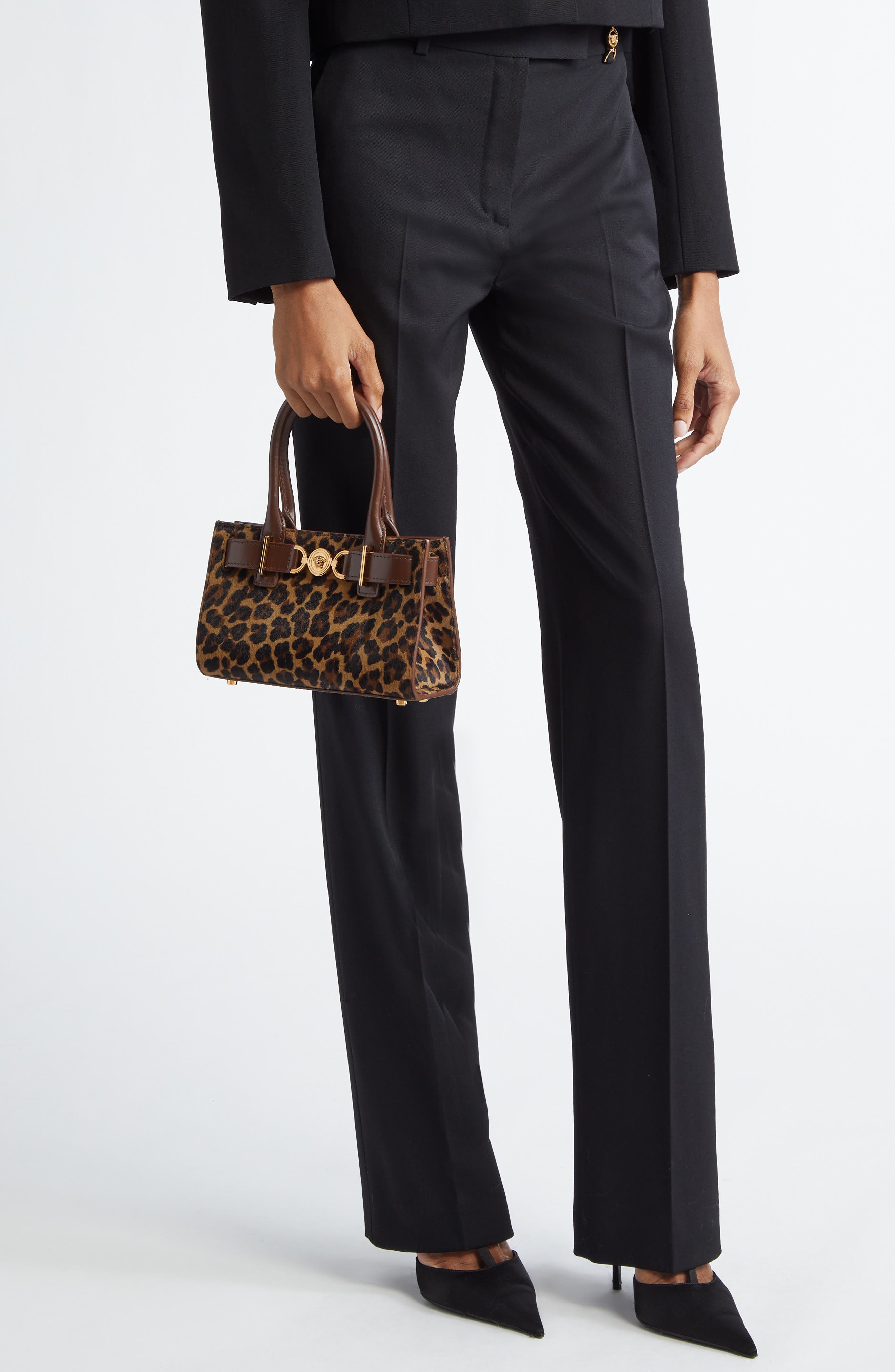 Versace Small Medusa 95 Leopard Print Genuine Calf Hair Tote, Alternate, color, 