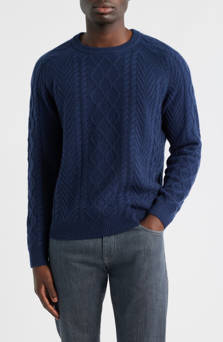 Nordstrom Cable Stitch Luxe Cashmere Sweater, Main, color, Navy Still