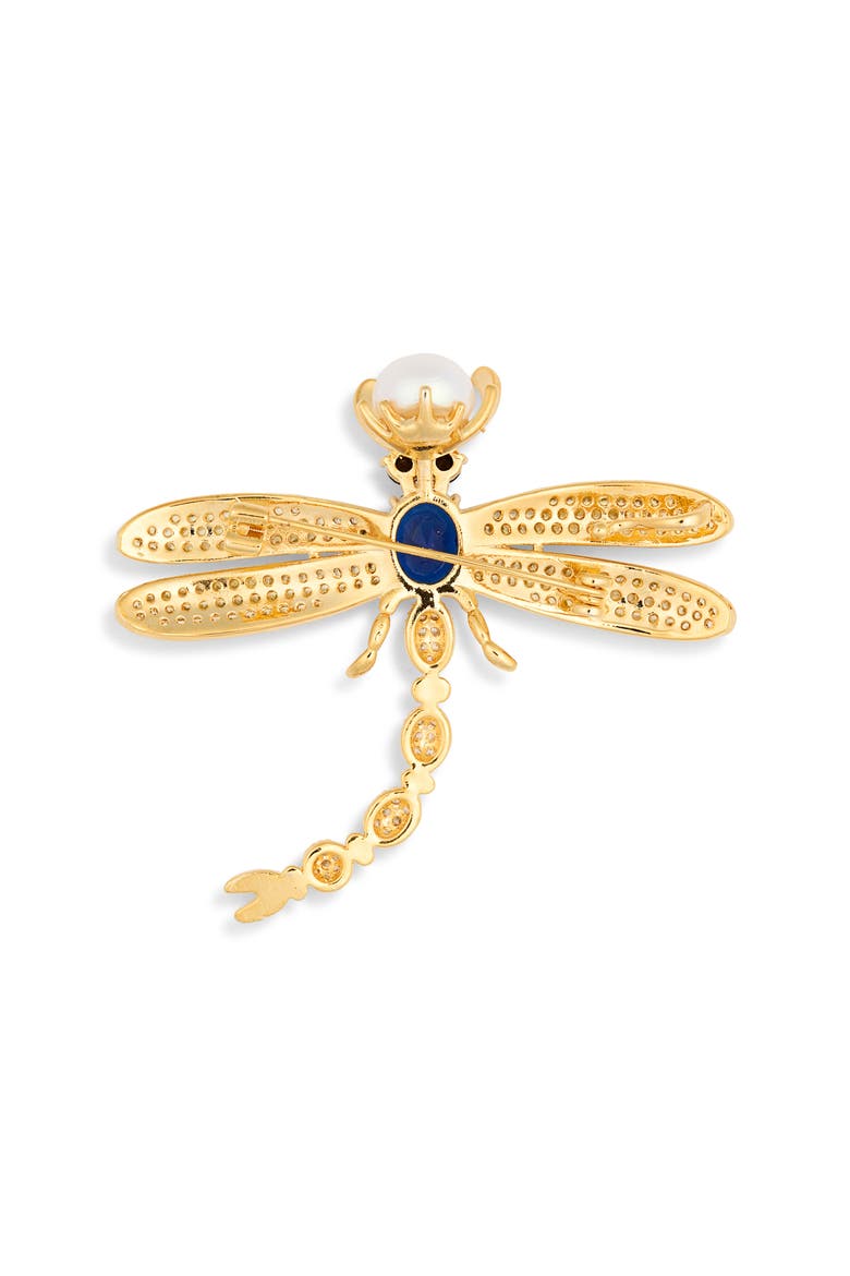 Cassandra Cubic Zirconia Damselfly Brooch, Alternate, color, GOLD