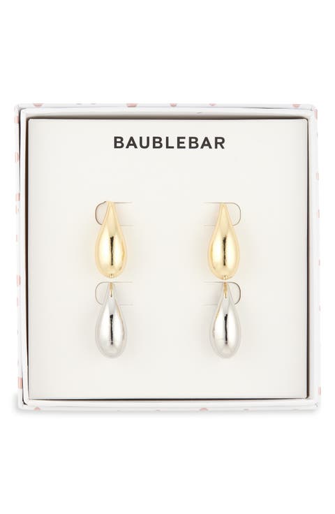 Set of 2 Two-Tone Teardrop Stud Earrings