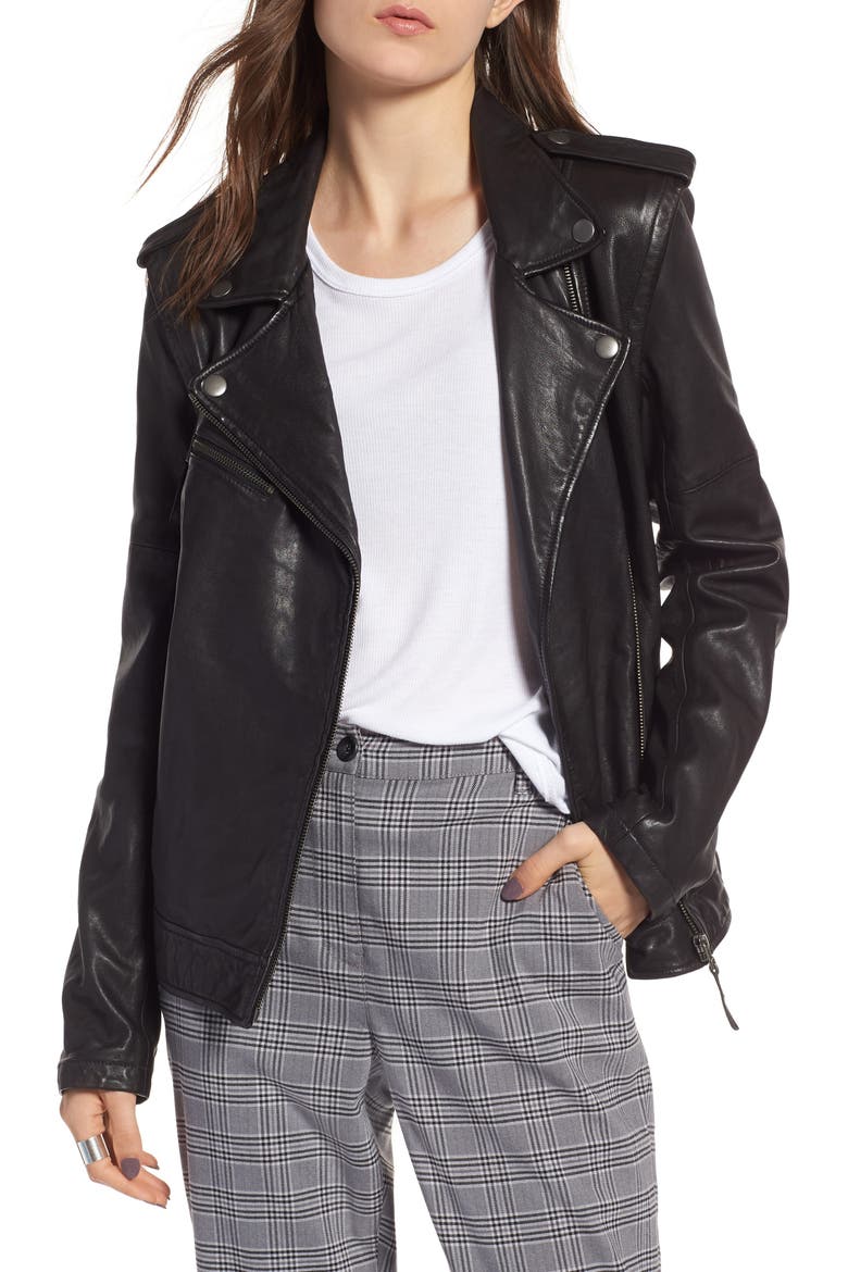 Convertible Leather Jacket, Main, color, BLACK
