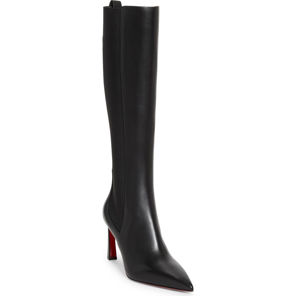 Christian Louboutin Pumppie Botta Red Sole Leather Knee-high Boots In Black