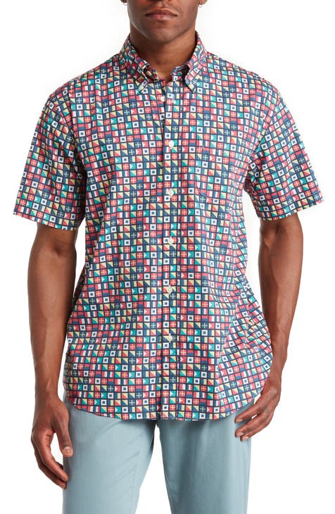 Flag Print Short Sleeve Button-Down Shirt