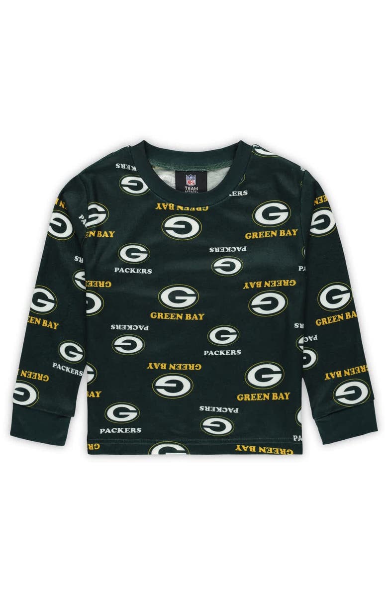 Outerstuff Toddler Outerstuff Green Green Bay Packers All-Over-Print Long Sleeve T-Shirt and Pants Sleep Set, Alternate, color, Green
