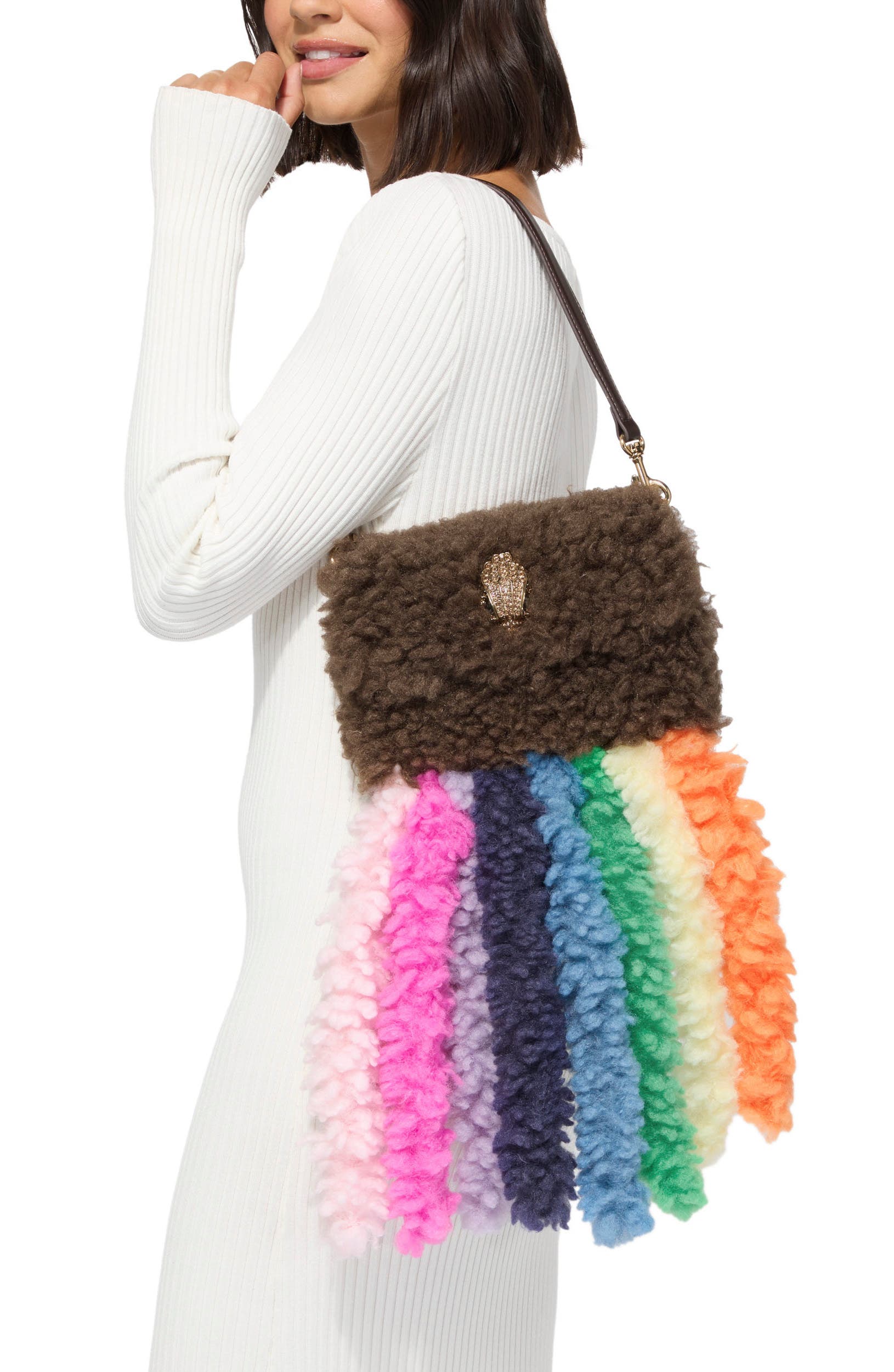 Medium Kensington Faux Shearling Shoulder Bag, Alternate, color, BROWN/ OTH