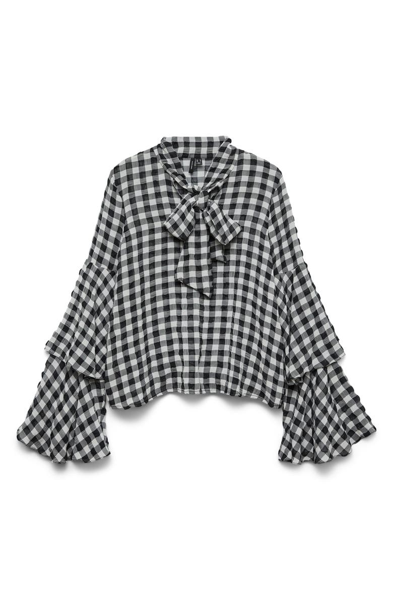 VERO MODA Sia Long Sleeve Flounce Top, Alternate, color, Black Checks Cloud D