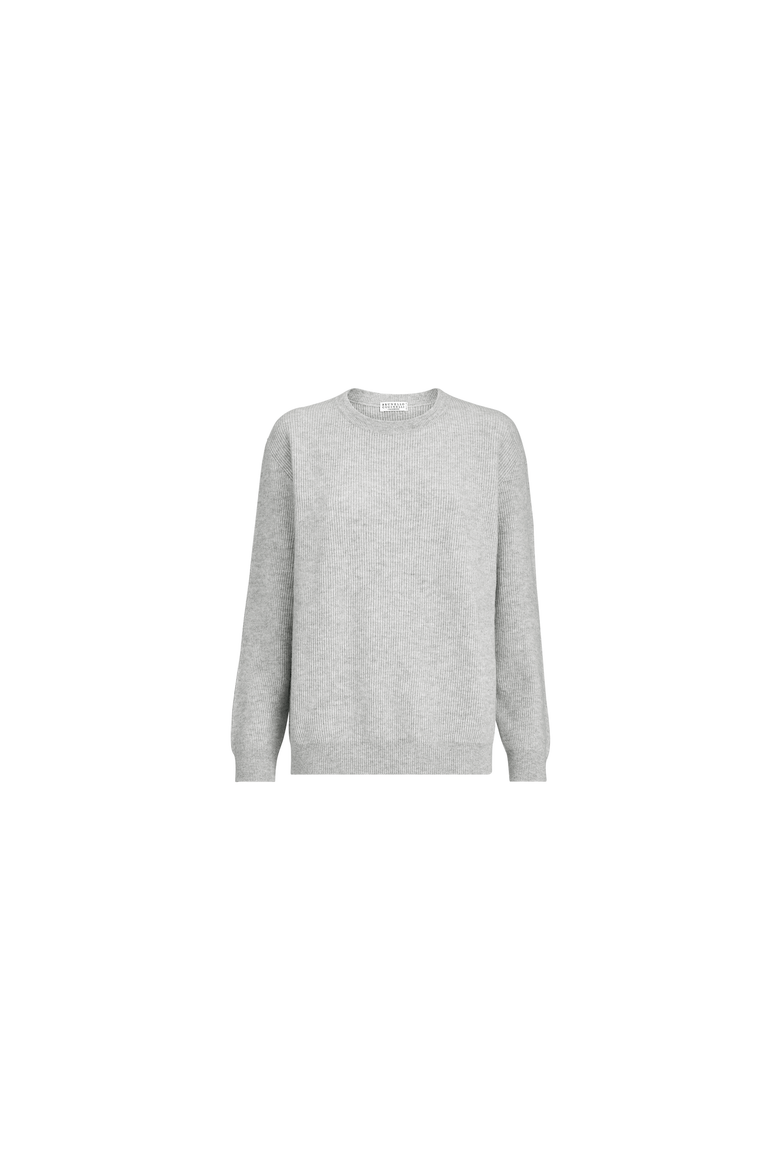 Cashmere English rib sweater with monili, Alternate, color, Light Grey