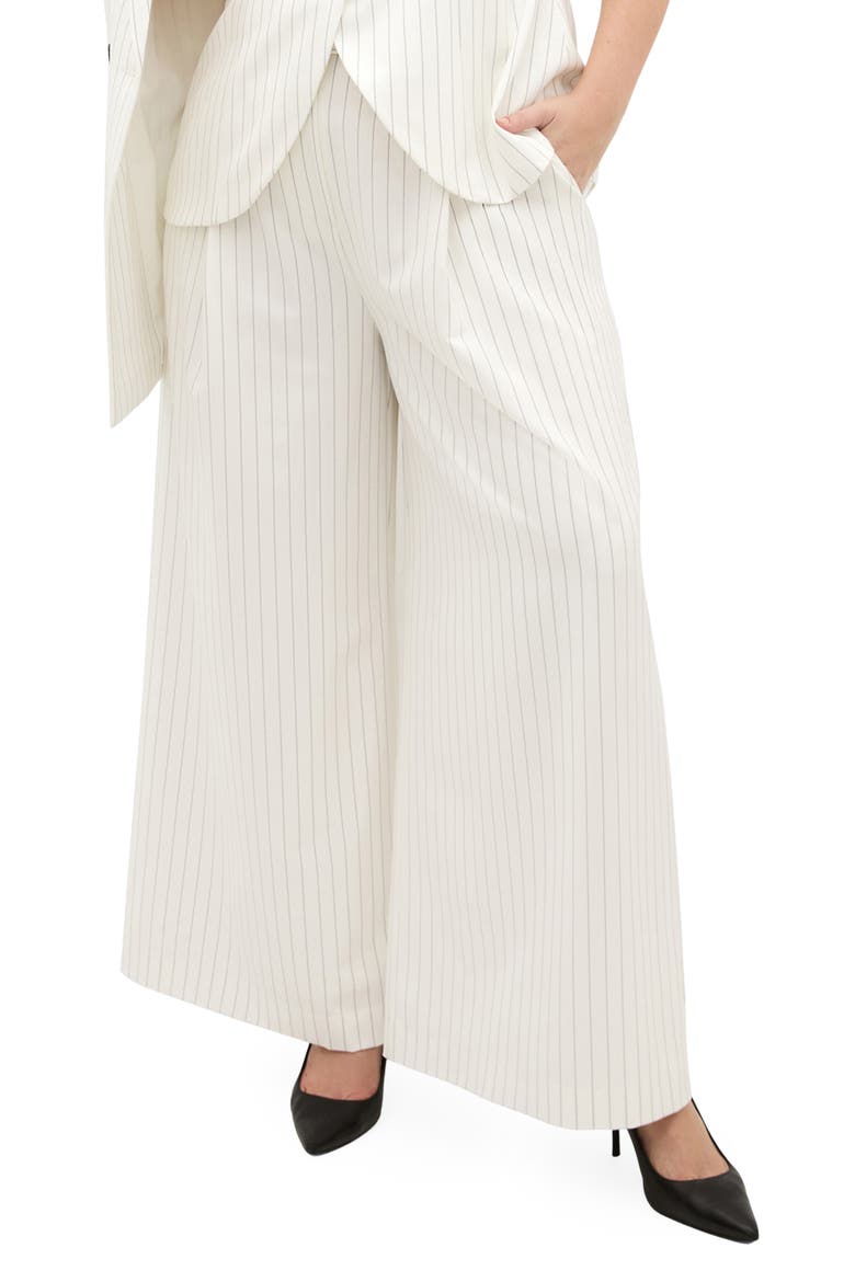 Belted Pinstripe Wide Leg Pants, Main, color, IVORY PINSTRIPE