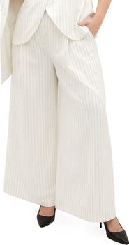 City Chic Belted Pinstripe Wide Leg Pants
