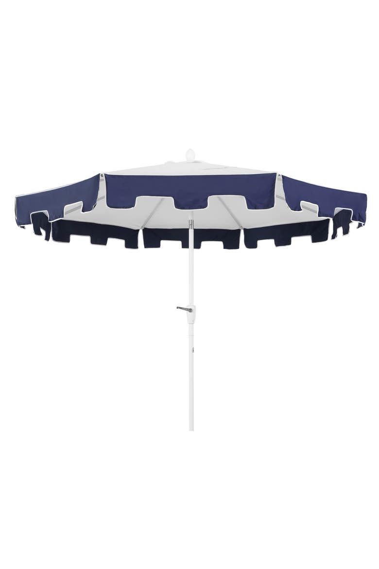 Baiona Coastal Octagon Aluminum Market Outdoor Patio Umbrella with Crank Lift and Tilt, UV-Resistant Square Trim Canopy, Alternate, color, White/Navy