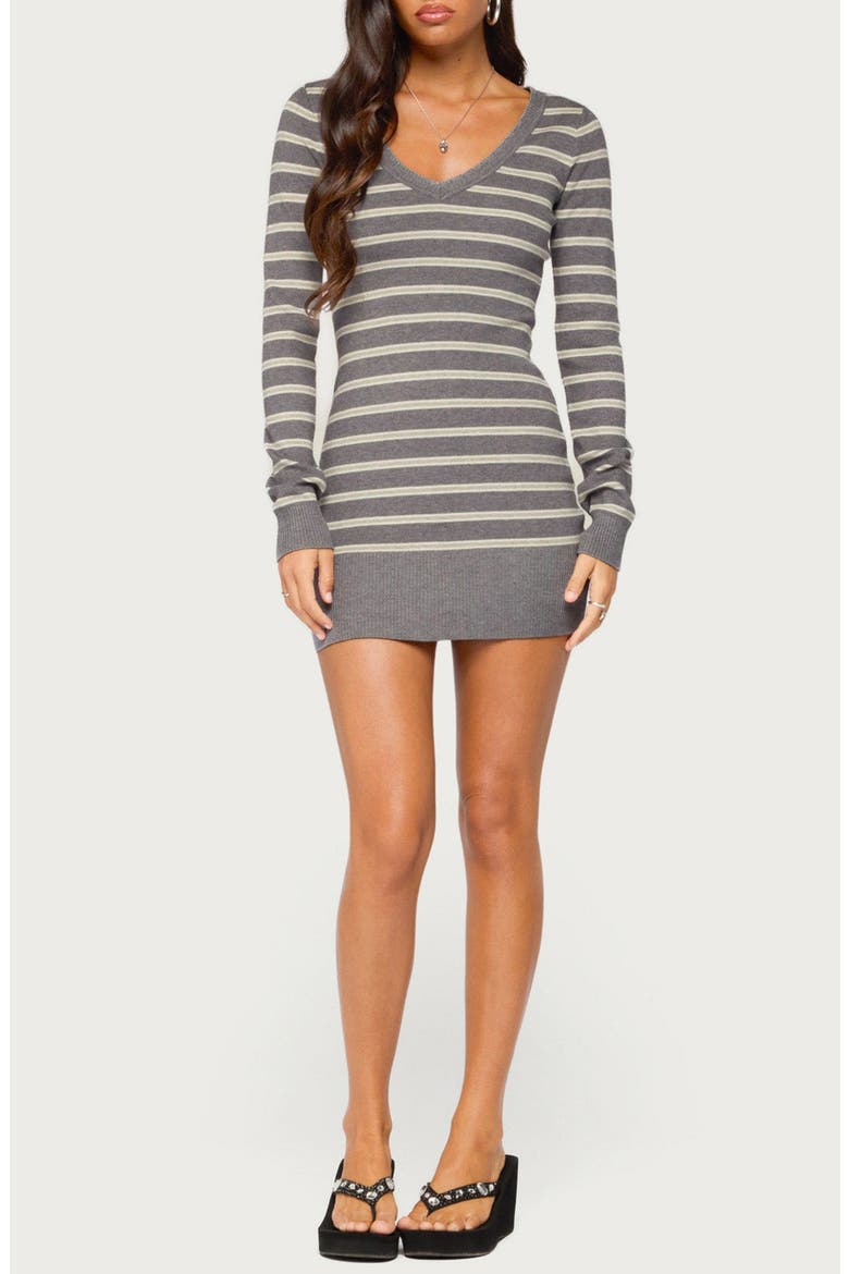 Kerla Striped Knit Long Sleeve Mini Dress, Main, color, GRAY-MELANGE
