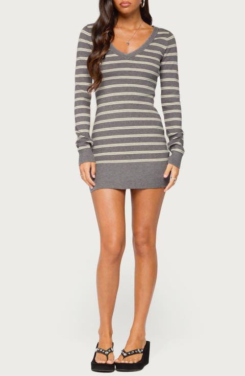 Kerla Striped Knit Long Sleeve Mini Dress