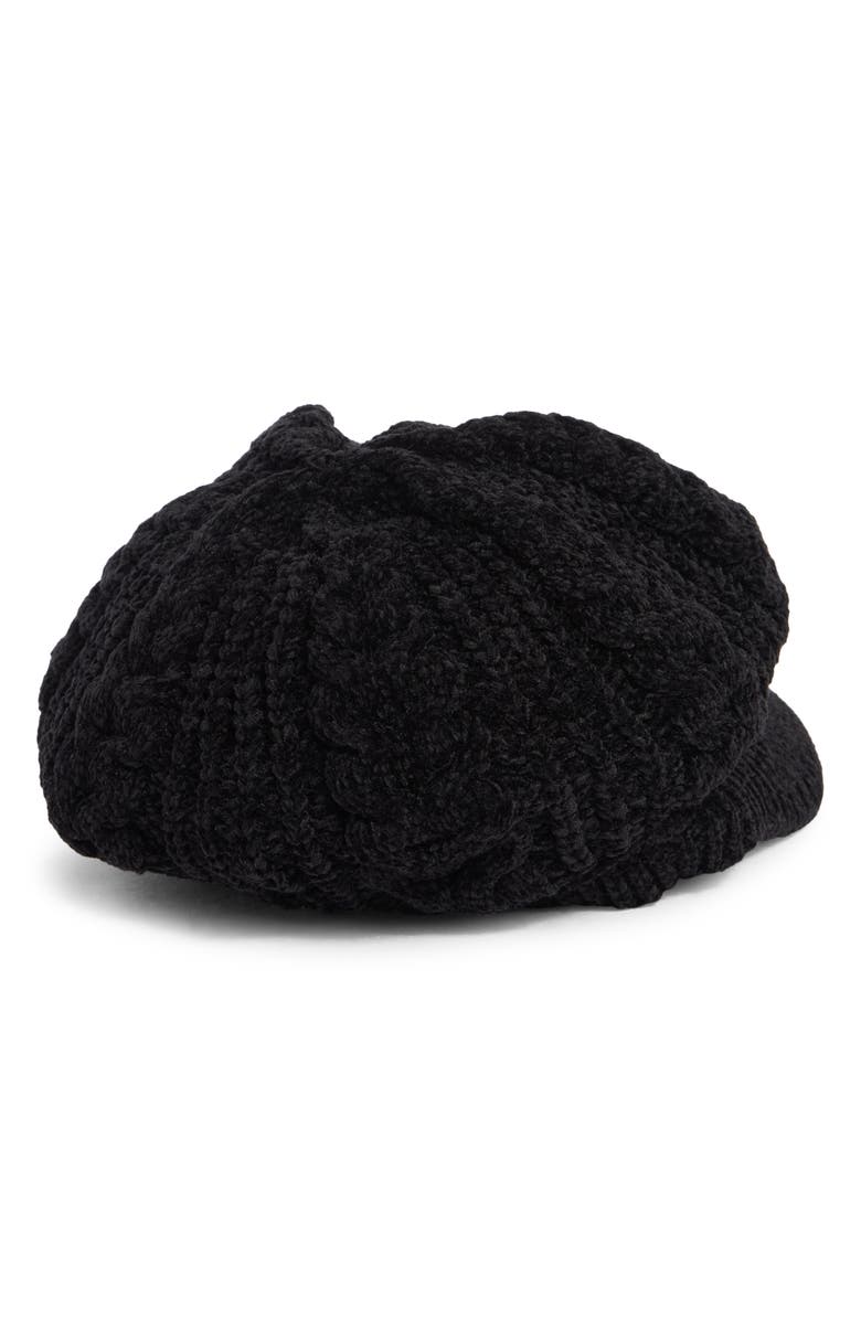 Nine West Chenille Slouchy Cable Knit Cap, Alternate, color, Black