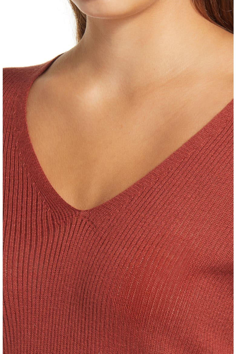 Lightweight V-Neck Dolman Sleeve Crop Pullover, Alternate, color, BROWN HENNA