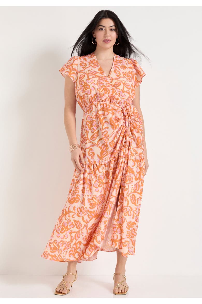Faux Wrap Maxi Dress, Alternate, color, BOUQUET ORANGE