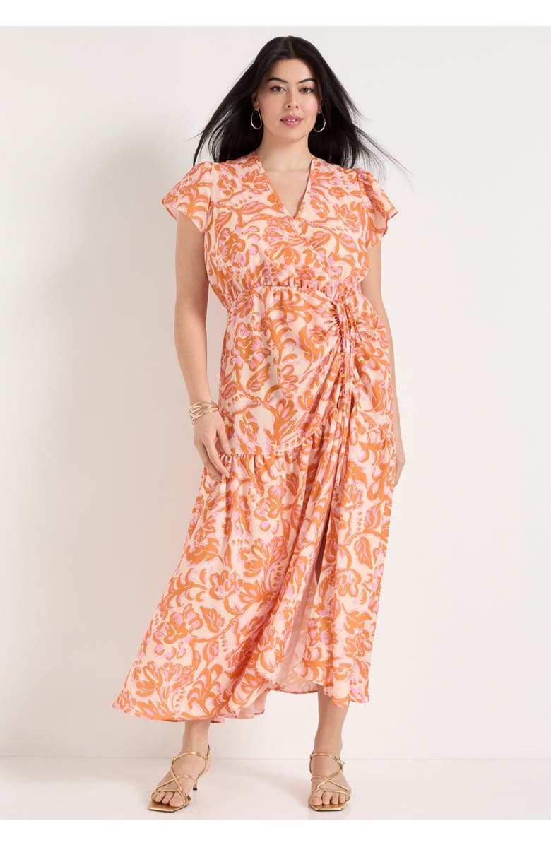 June + Vie Faux-Wrap Maxi Dress, Alternate, color, Bouquet Orange