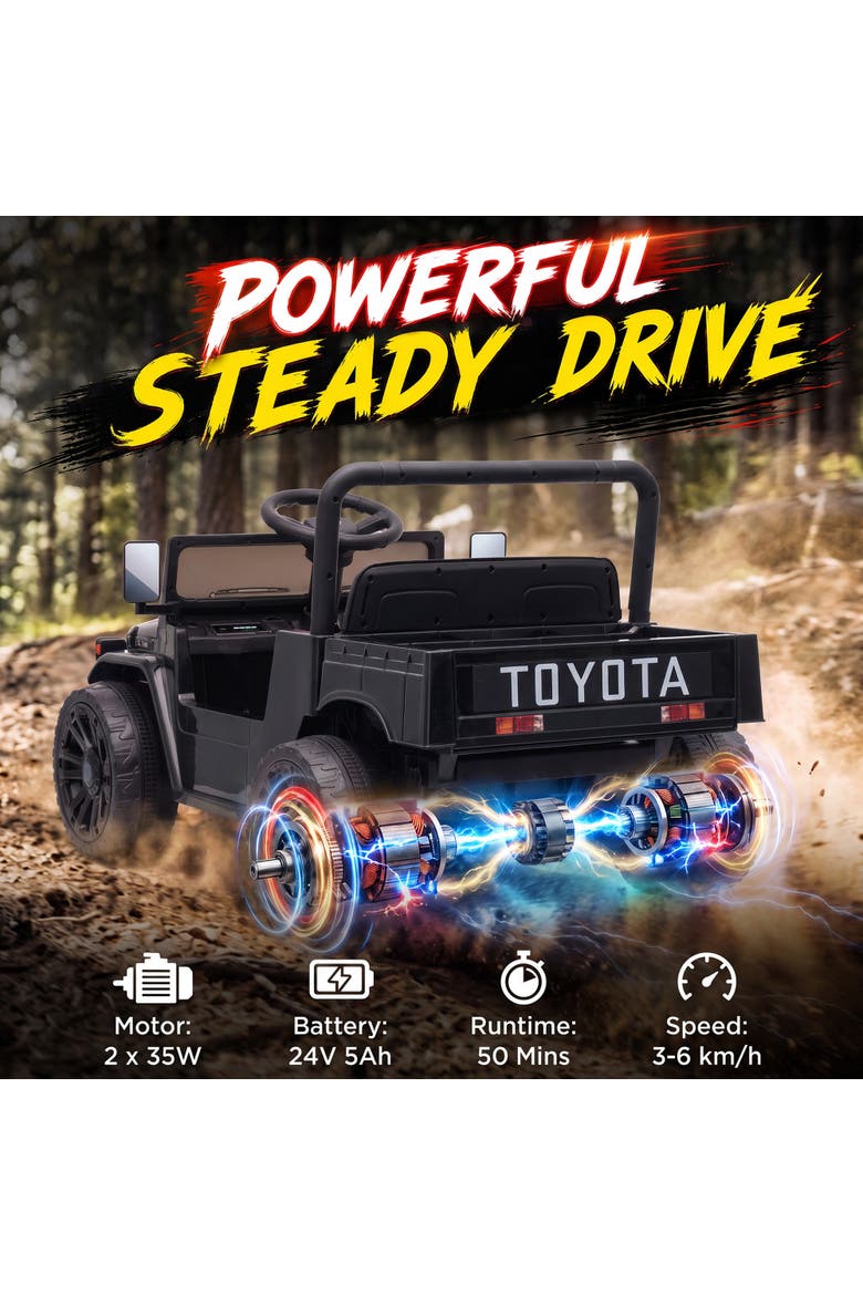 Licensed Toyota Pickup Ride on Truck, 24V Kids Electric Car with Dual Motors, Up to 3.7MPH, Parent Remote Control, Alternate, color, Black