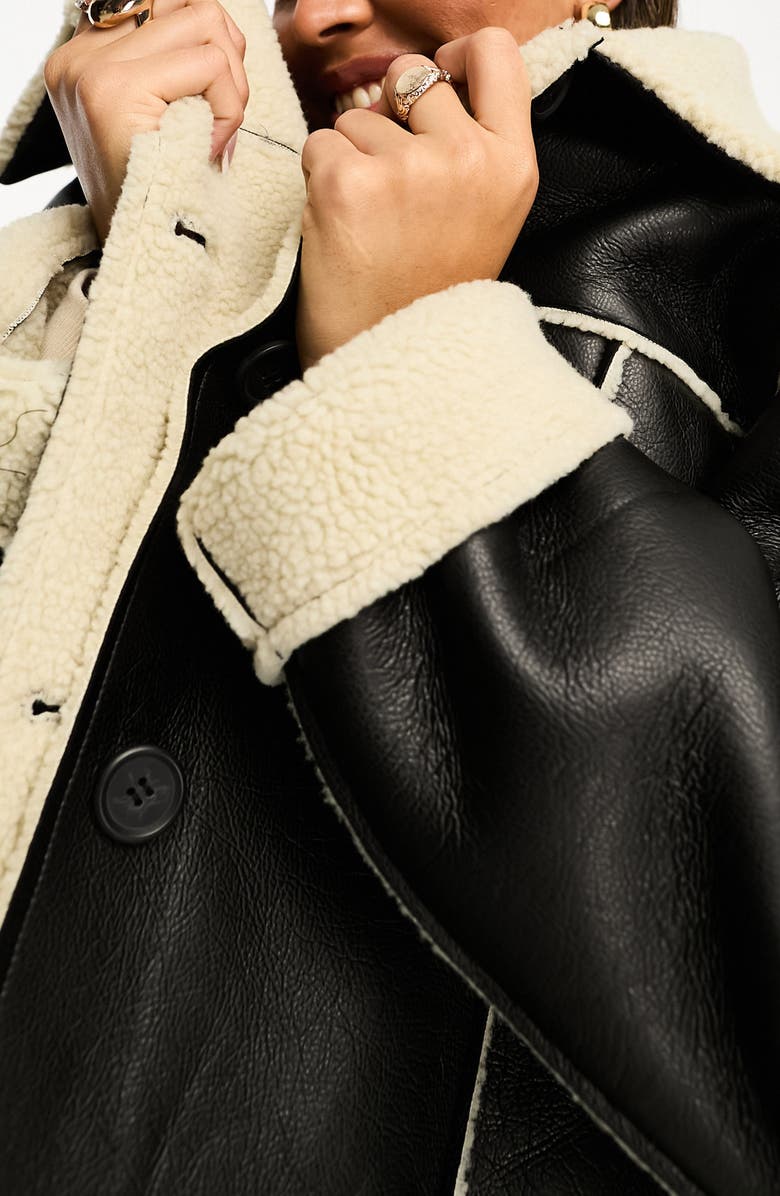 ASOS DESIGN Faux Leather & Faux Shearling Shacket, Alternate, color, 