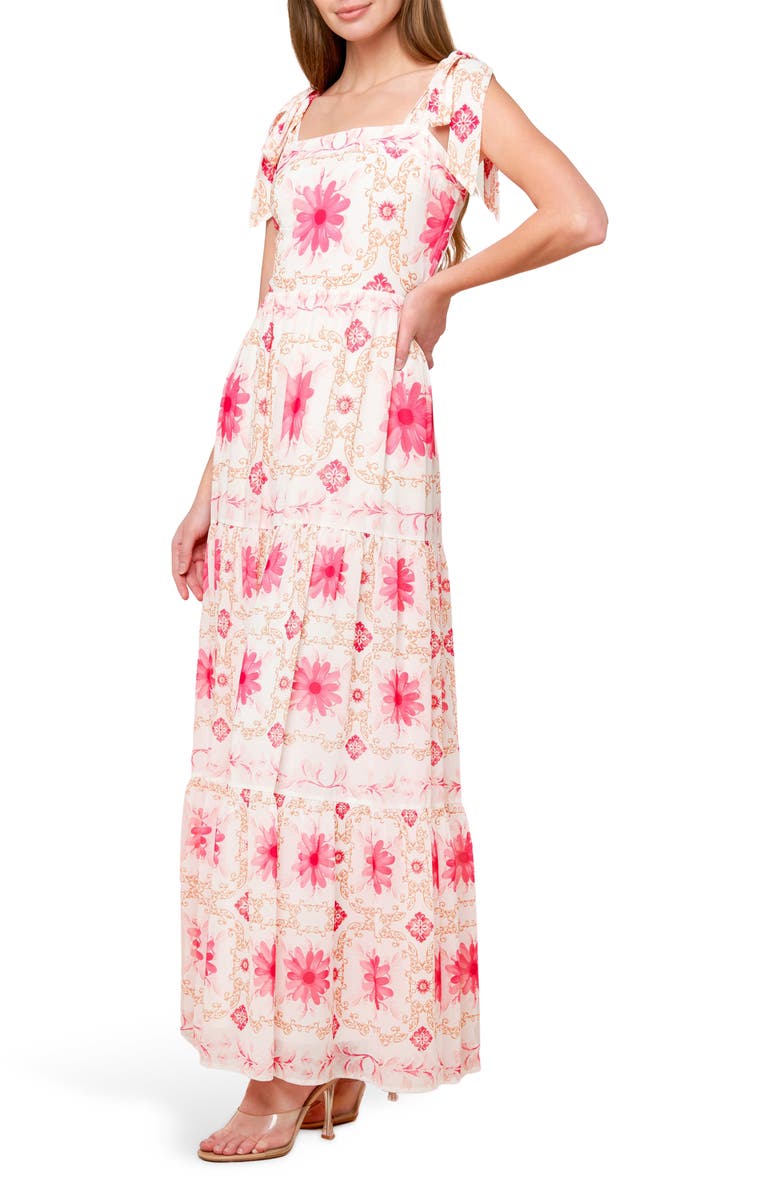 FLYING TOMATO Shoulder Tie Maxi Dress, Alternate, color, Ivory Pink