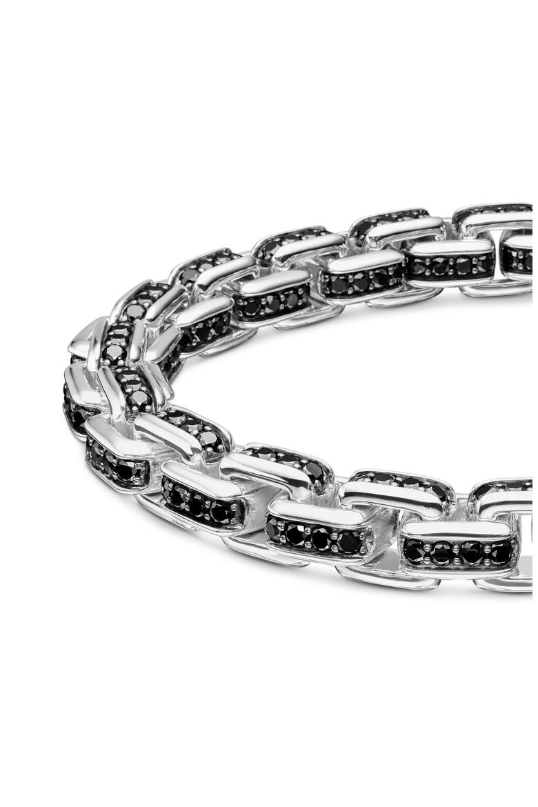 Men's Box Chain Bracelet in Sterling Silver with Black Diamonds, 7.3mm, Alternate, color, STERLING SILVER