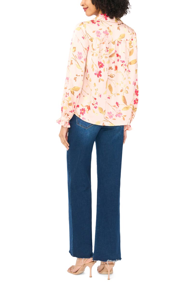 Floral Print Ruffle Trim Shirt, Alternate, color, COZY PEACH