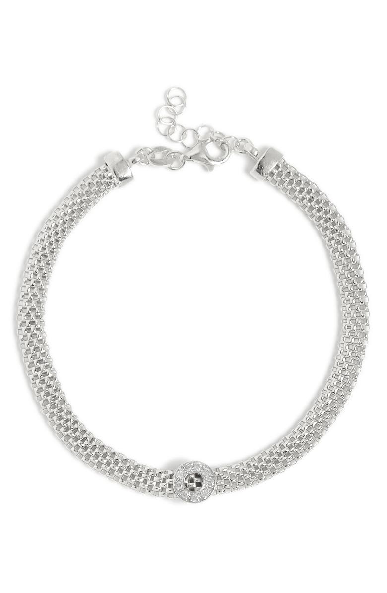 MESHMERISE Round Charm Diamond Mesh Bracelet, Main, color,