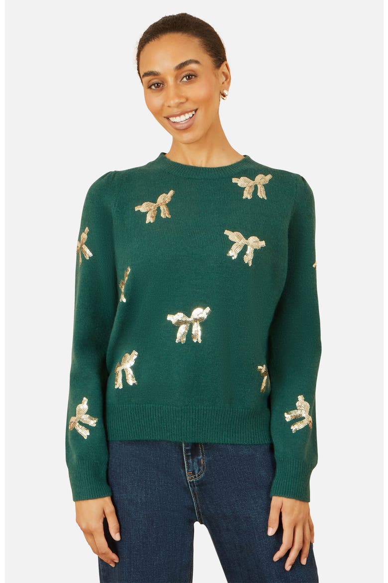Sequin Applique Bow Sweater, Main, color, Green