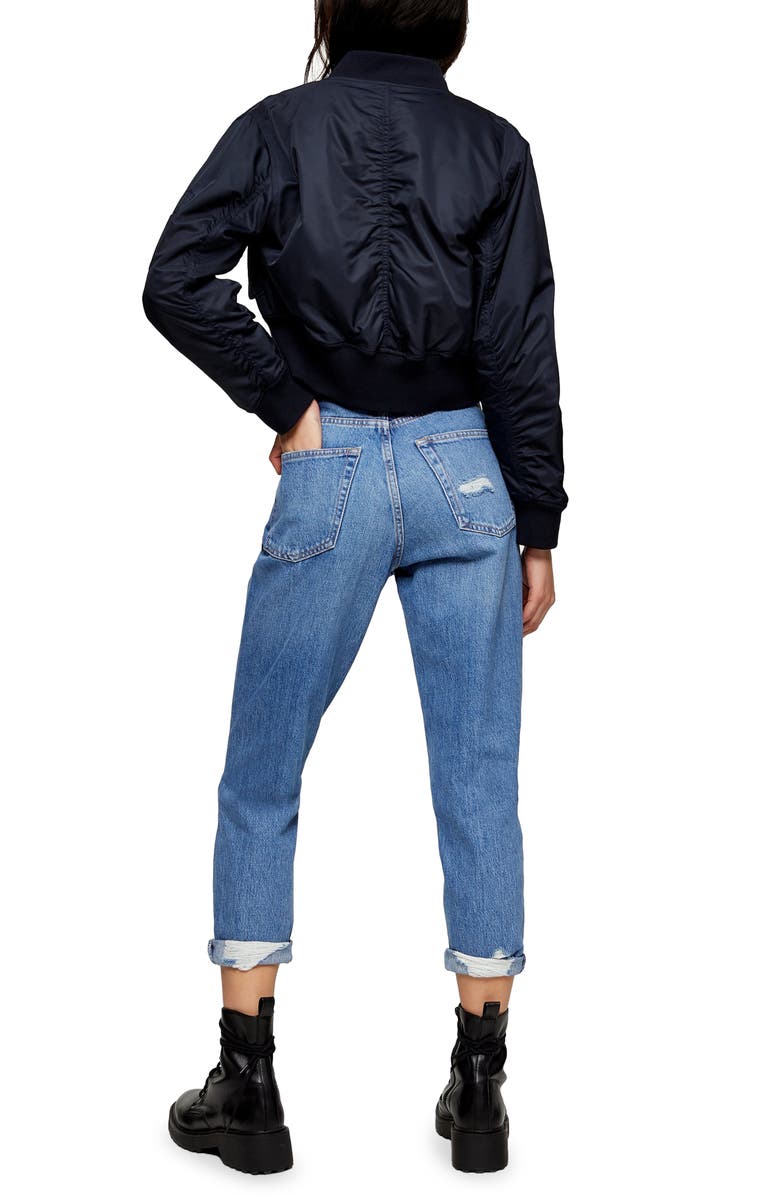 Topshop High Waist Ripped Hem Mom Jeans, Alternate, color, 