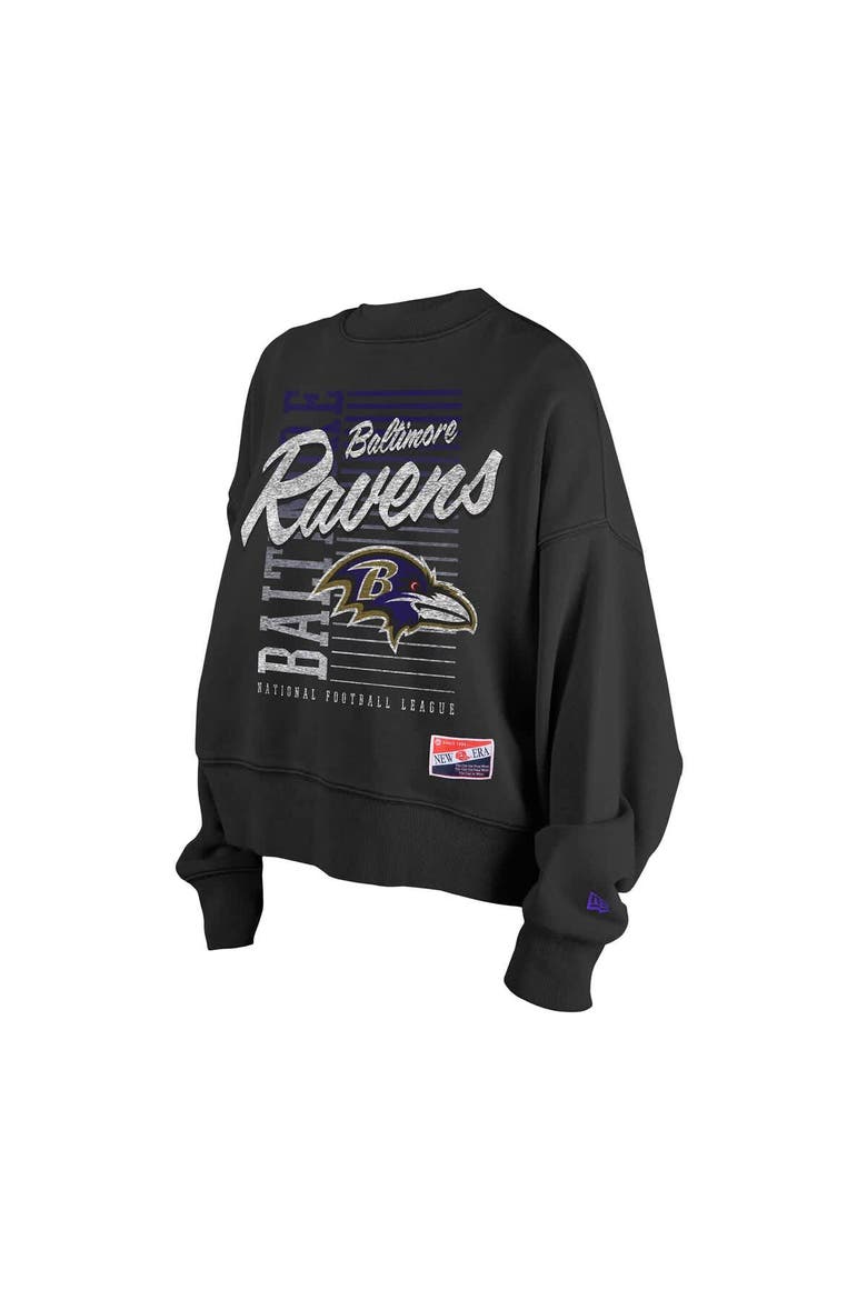 Women's New Era Black Baltimore Ravens Oversized Throwback Mineral Wash Crew Neck Sweatshirt, Alternate, color, Black