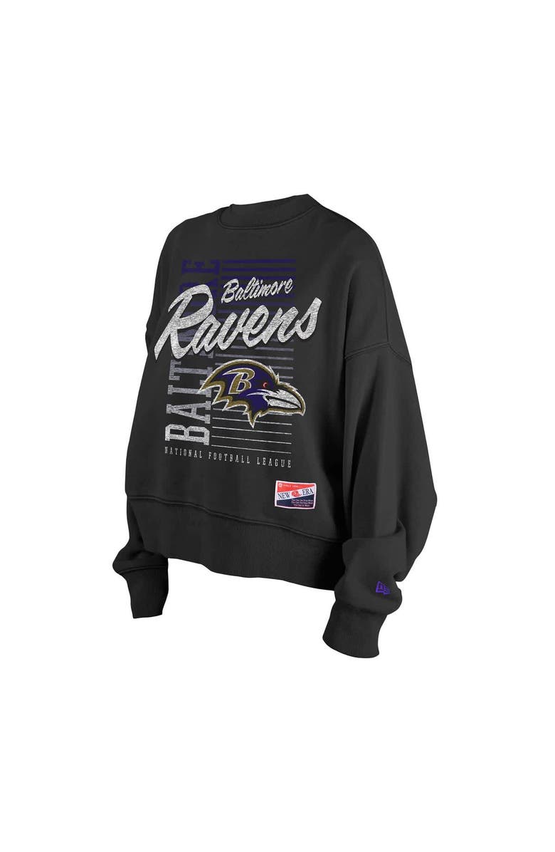 New Era Women
s New Era Black Baltimore Ravens Oversized Throwback Mineral Wash Crew Neck Sweatshirt, Alternate, color, Black