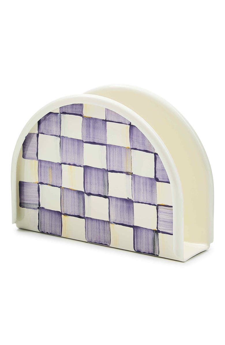 MACKENZIE CHILDS Violet Check Enameled Steel Napkin Holder, Main, color, Violet
