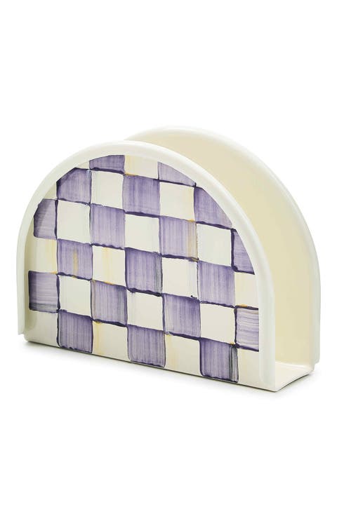 Violet Check Enameled Steel Napkin Holder