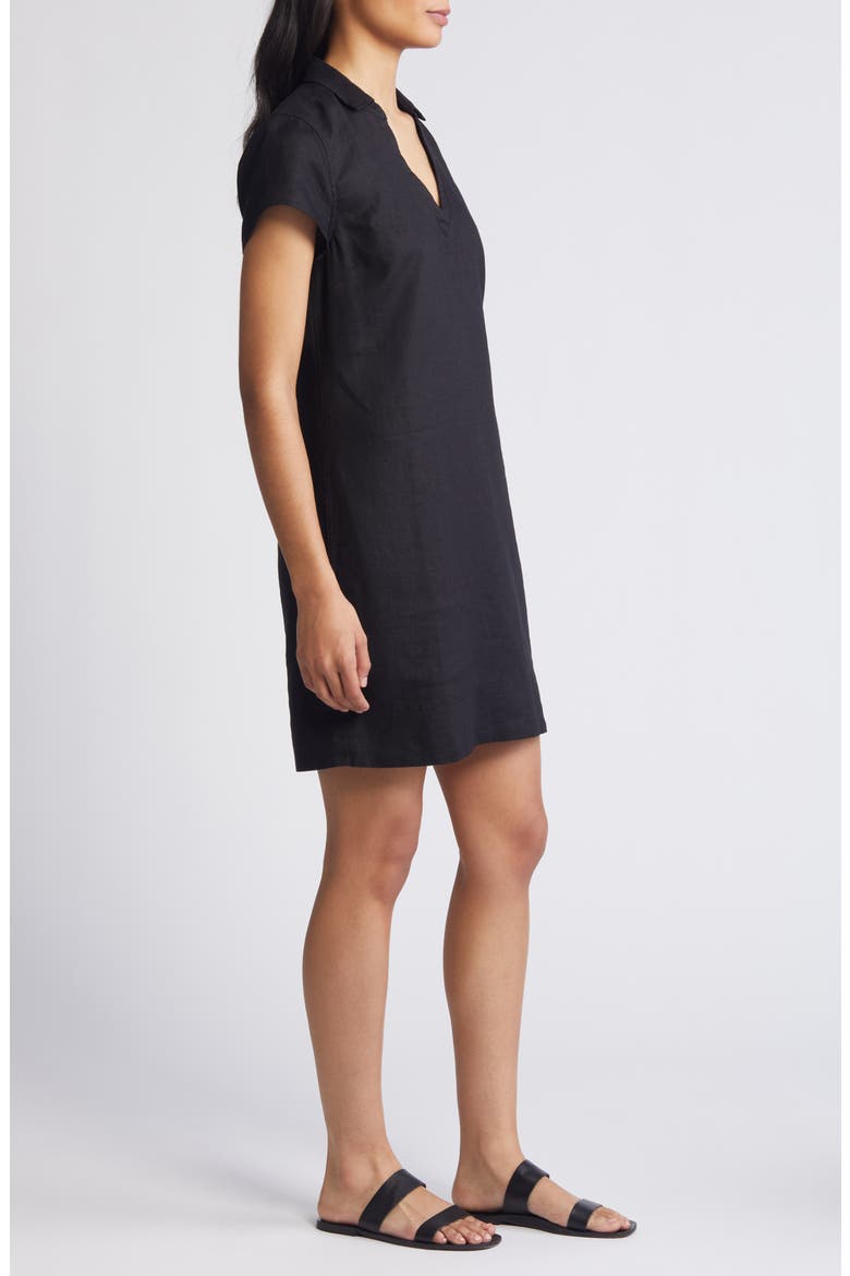 Two Palms Short Sleeve Linen Dress, Alternate, color, BLACK
