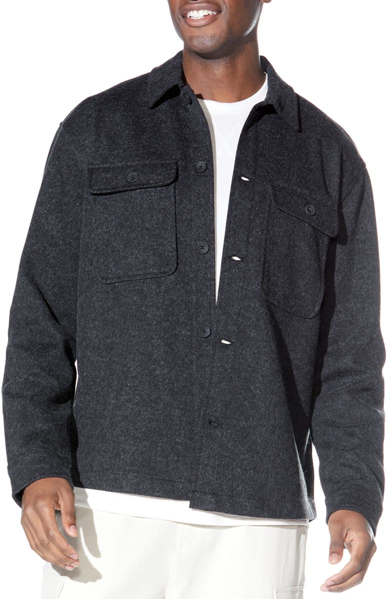Civil Society Relaxed Fit Knit Shirt Jacket, Main, color, Heather Black