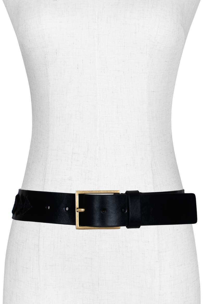 Triangle Slice Leather Belt, Alternate, color, BLACK ANTIQUE BRASS