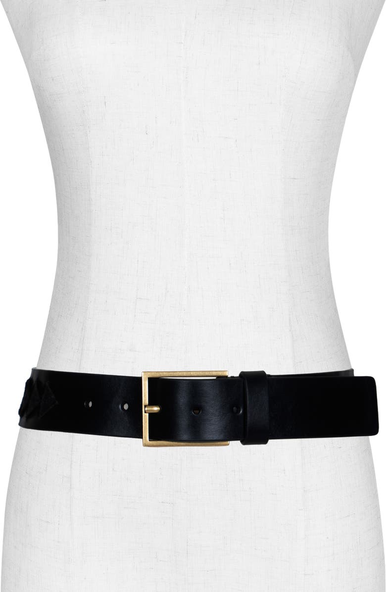 AllSaints Triangle Slice Leather Belt, Alternate, color, Black Antique Brass