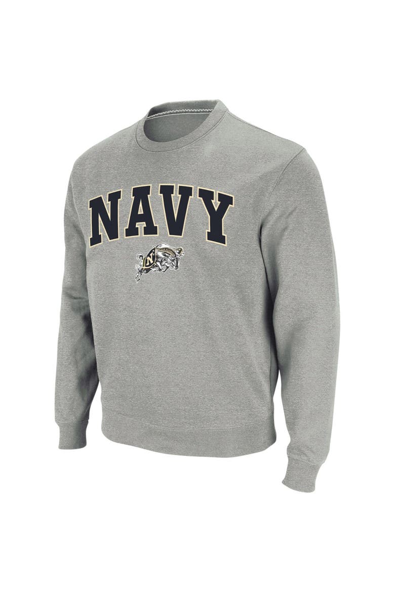 Men's Colosseum Heather Gray Navy Midshipmen Arch & Logo Crew Neck Sweatshirt, Alternate, color, Heather Gray