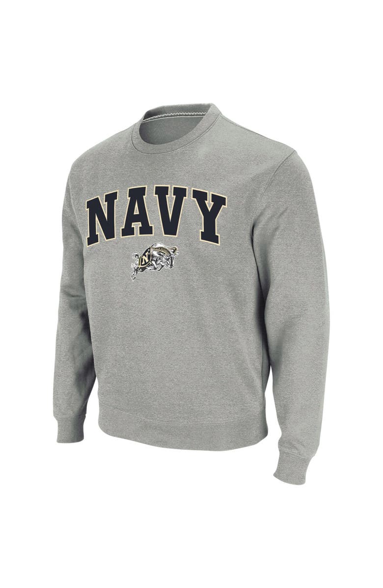 COLOSSEUM Men's Colosseum Heather Gray Navy Midshipmen Arch & Logo Crew Neck Sweatshirt, Alternate, color, Heather Gray