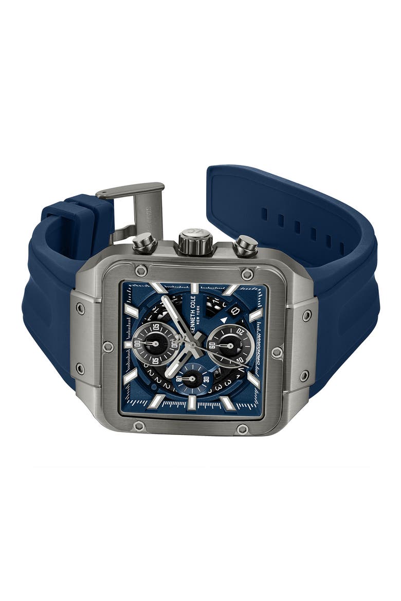Arlington Automatic Chronograph Silicone Strap Watch, 43mm, Alternate, color, BLUE